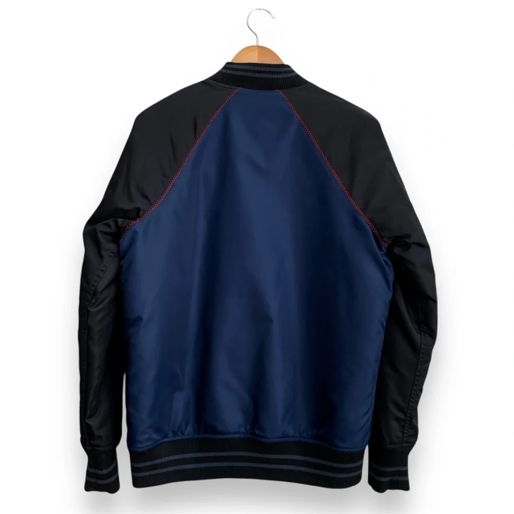 True Religion Men’s Bomber Varsity Jacket Quilted Nylon Navy Black Streetwear M